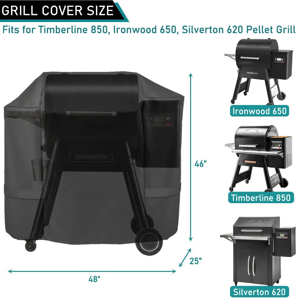 ZJYWSCH Ironwood 650 grill cover fits snugly with full-length protection.