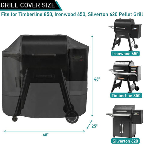 ZJYWSCH Ironwood 650 grill cover fits snugly with full-length protection.