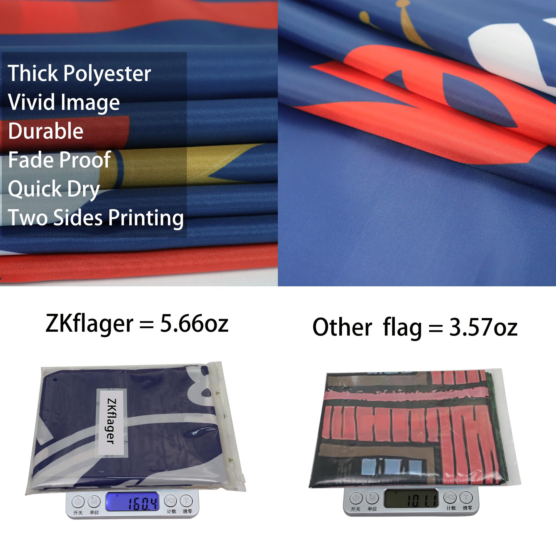 ZKflager Double-stitched flag edges, durable for outdoor use and quick-drying.