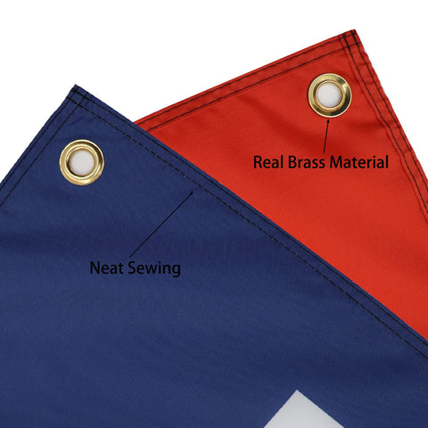 ZKflager flag close-up of edge stitching and brass grommets for durability.