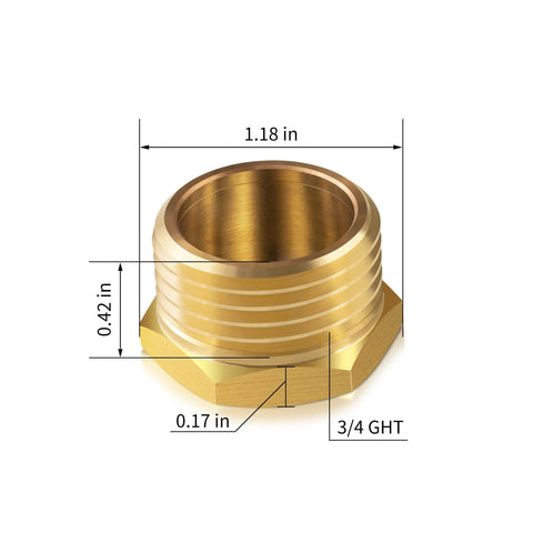 ZKZX brass 3/4in GHT end cap, side view, reliable leak prevention.
