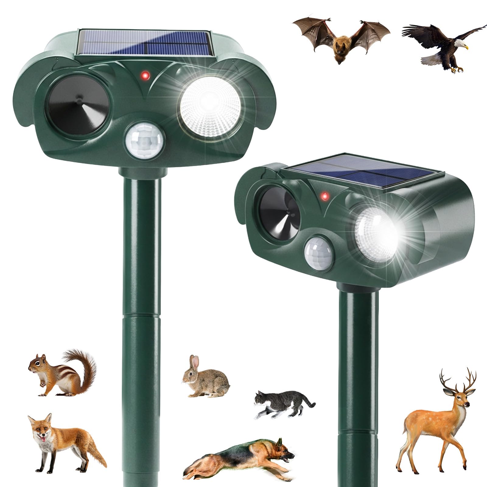ZLieatmp 2-pack solar animal repellent front view deters deer and cats