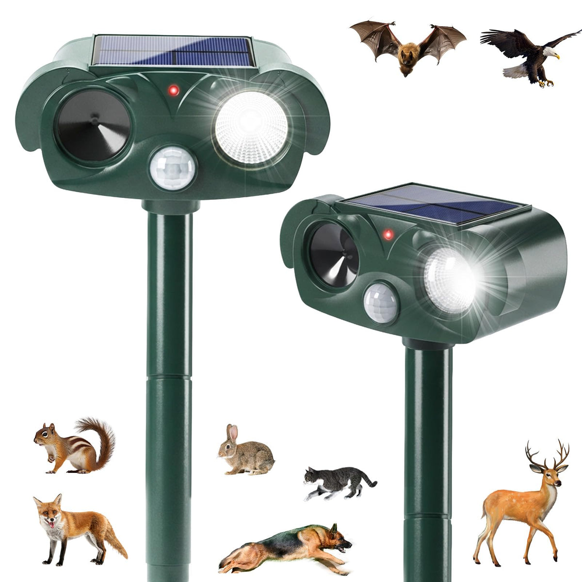 ZLieatmp 2-pack solar animal repellent front view deters deer and cats