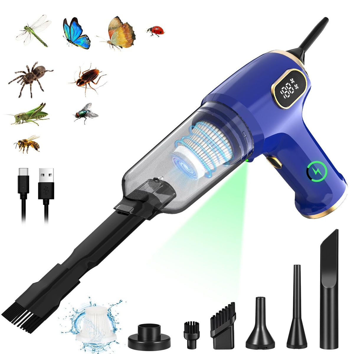 ZLieatmp bug vacuum catcher with LED light aids nighttime catching.