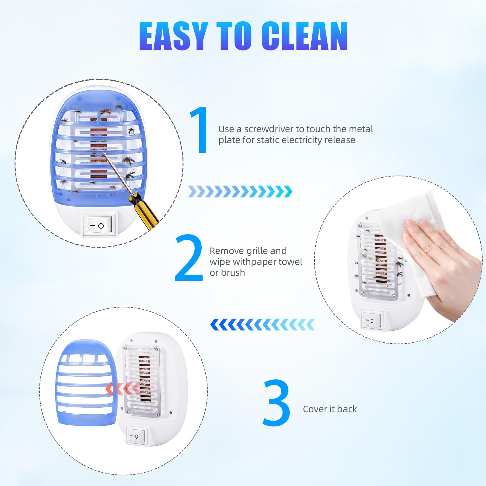 ZLieatmp bug zapper removable debris tray enables quick cleaning.