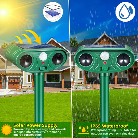 ZLieatmp deer repellent device guards flower beds from deer activity.