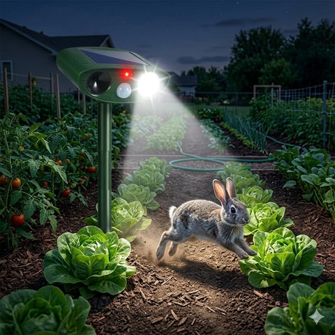 ZLieatmp motion-detection LED strobe helps deter nocturnal visitors from your vegetable beds.