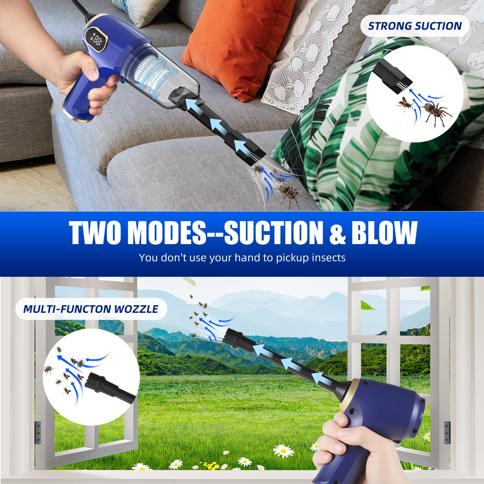 ZLieatmp USB rechargeable bug vacuum enables cord-free operation.
