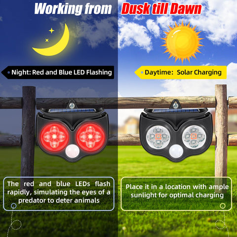 ZLieatmp red and blue flashing LEDs deter nocturnal animals at night.