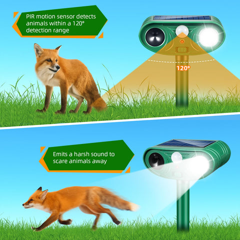 ZLieatmp solar animal deterrent 25–33 ft coverage helps protect larger spaces.