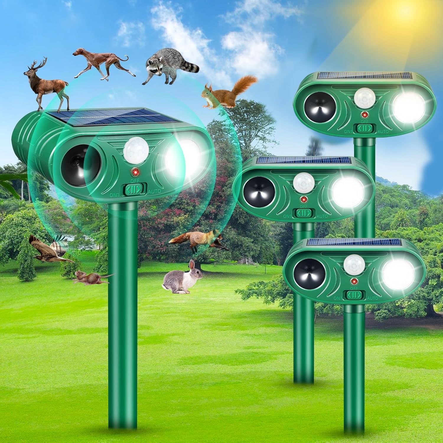 ZLieatmp solar animal deterrent front view for durable yard protection.