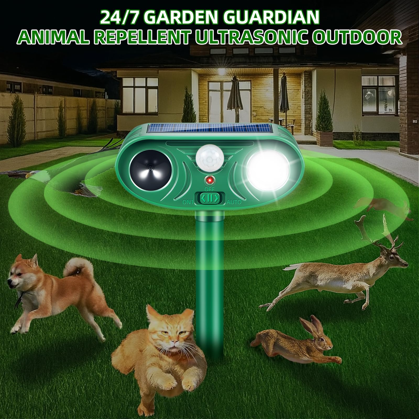 ZLieatmp solar animal deterrent night use demonstrates silent protection.