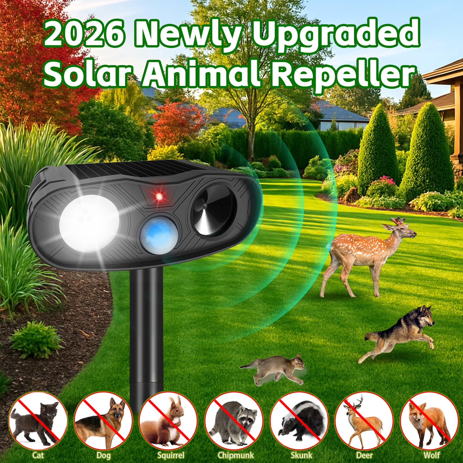 ZLieatmp solar animal repeller side view highlights easy installation.