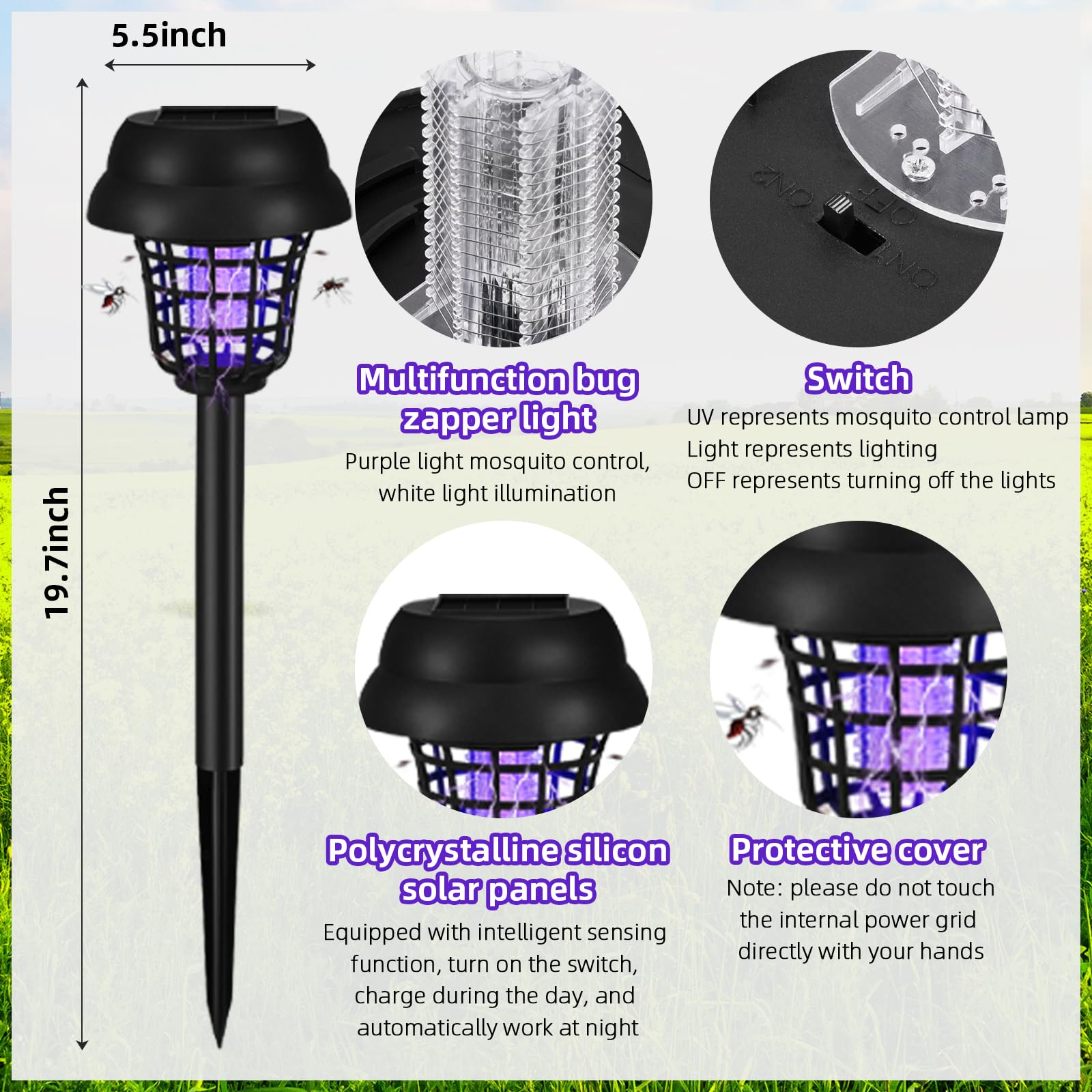 ZLieatmp solar bug zapper night-use mode for twilight patios