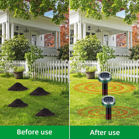 ZLieatmp solar-powered mole deterrent stakes easy to install in dense soil.