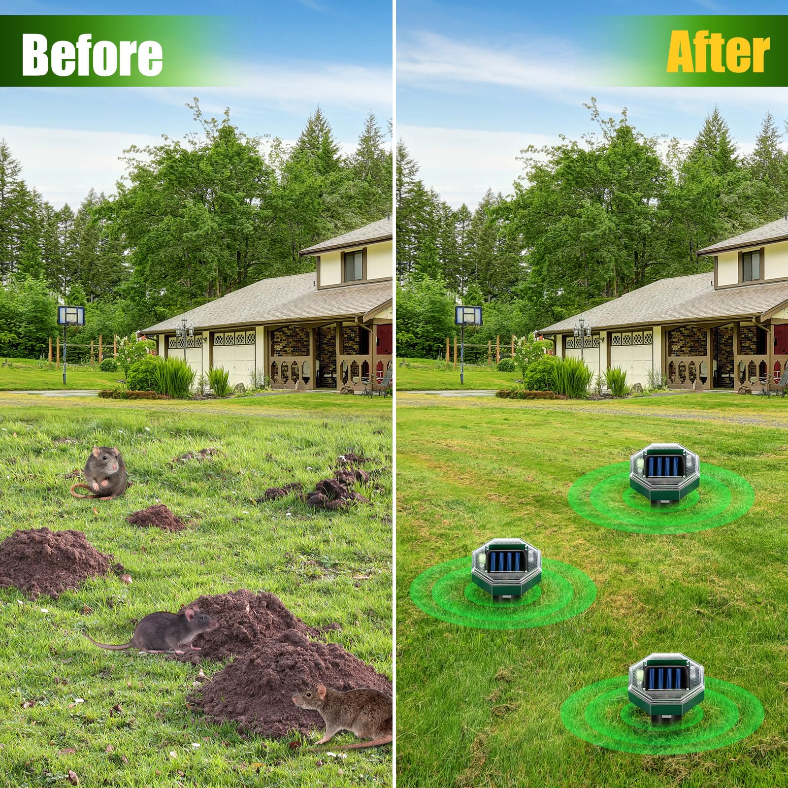 ZLieatmp solar-powered ultrasonic deterrent emits pulses to discourage burrowing pests.
