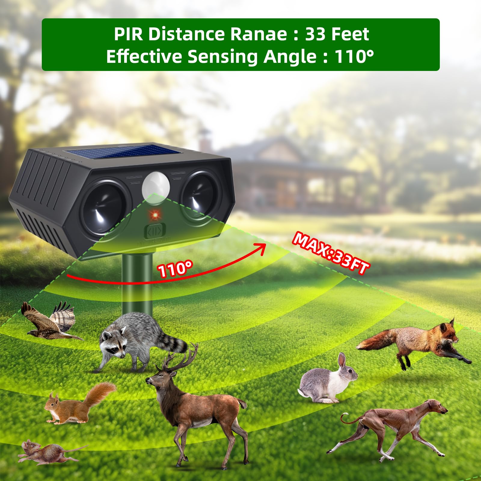 ZLieatmp Solar Ultrasonic Animal Repellent solar panel closeup shows eco-friendly charging and durability.