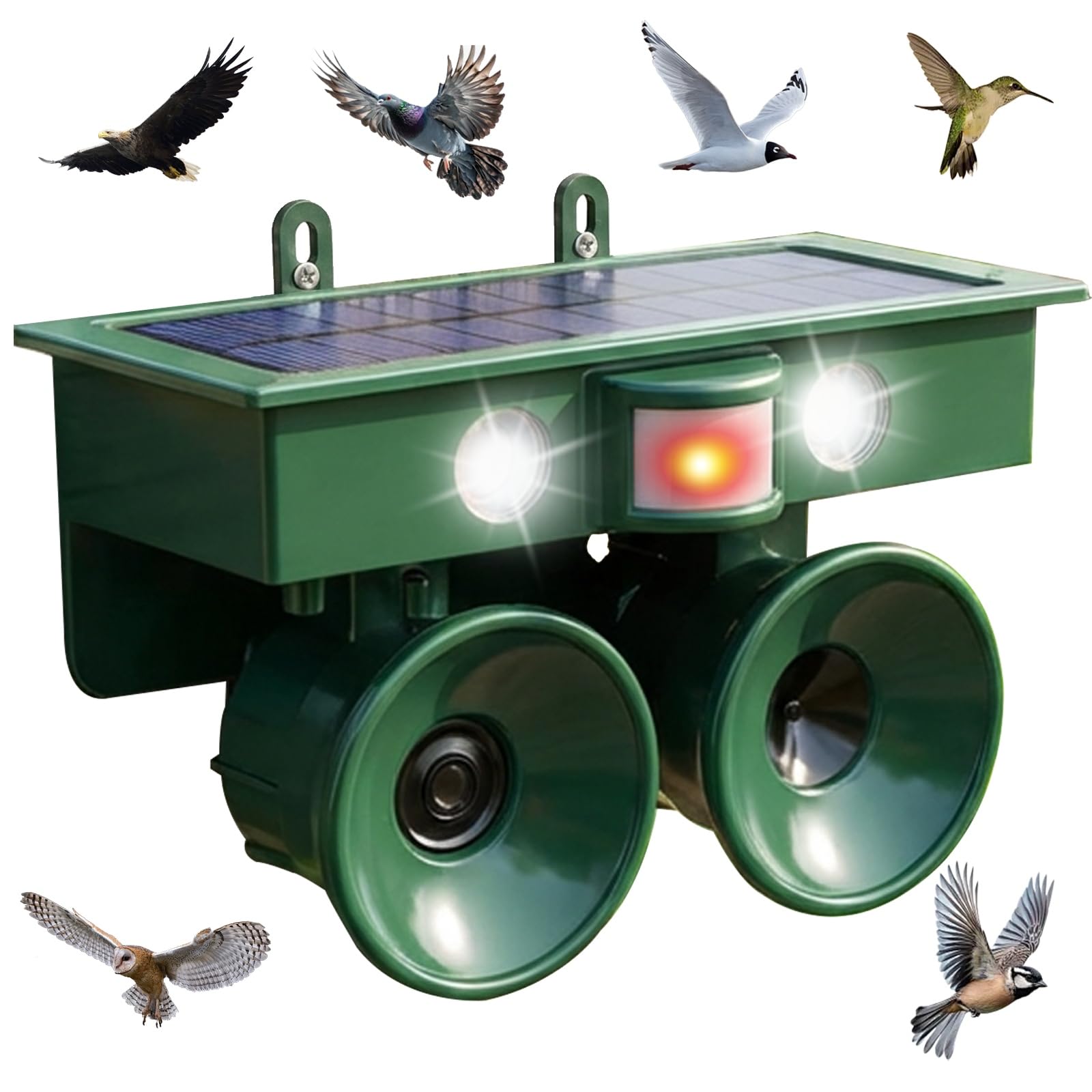 ZLieatmp solar ultrasonic bird repeller front view for effective yard protection.