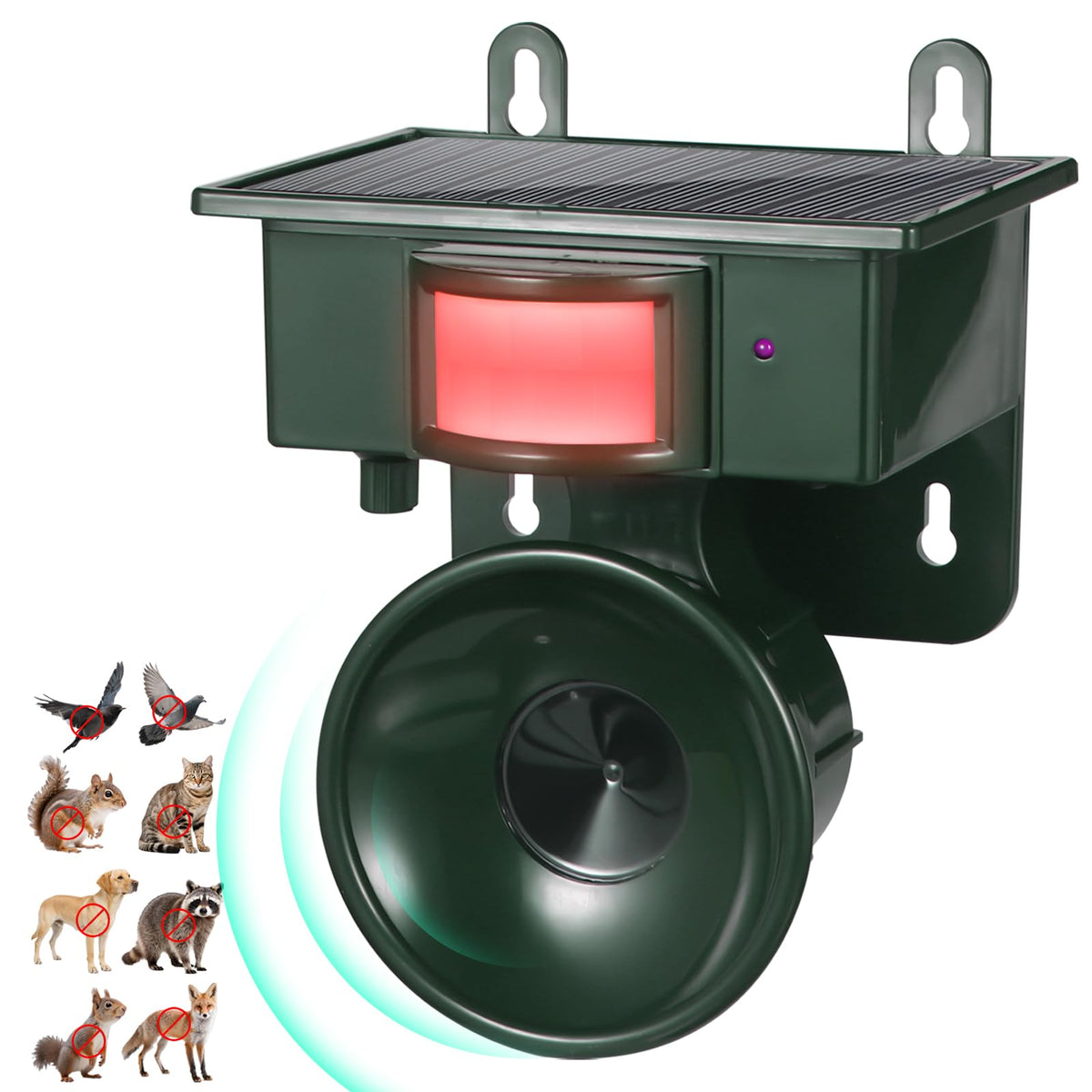 ZLieatmp solar ultrasonic bird repeller unit with broad coverage for yards.