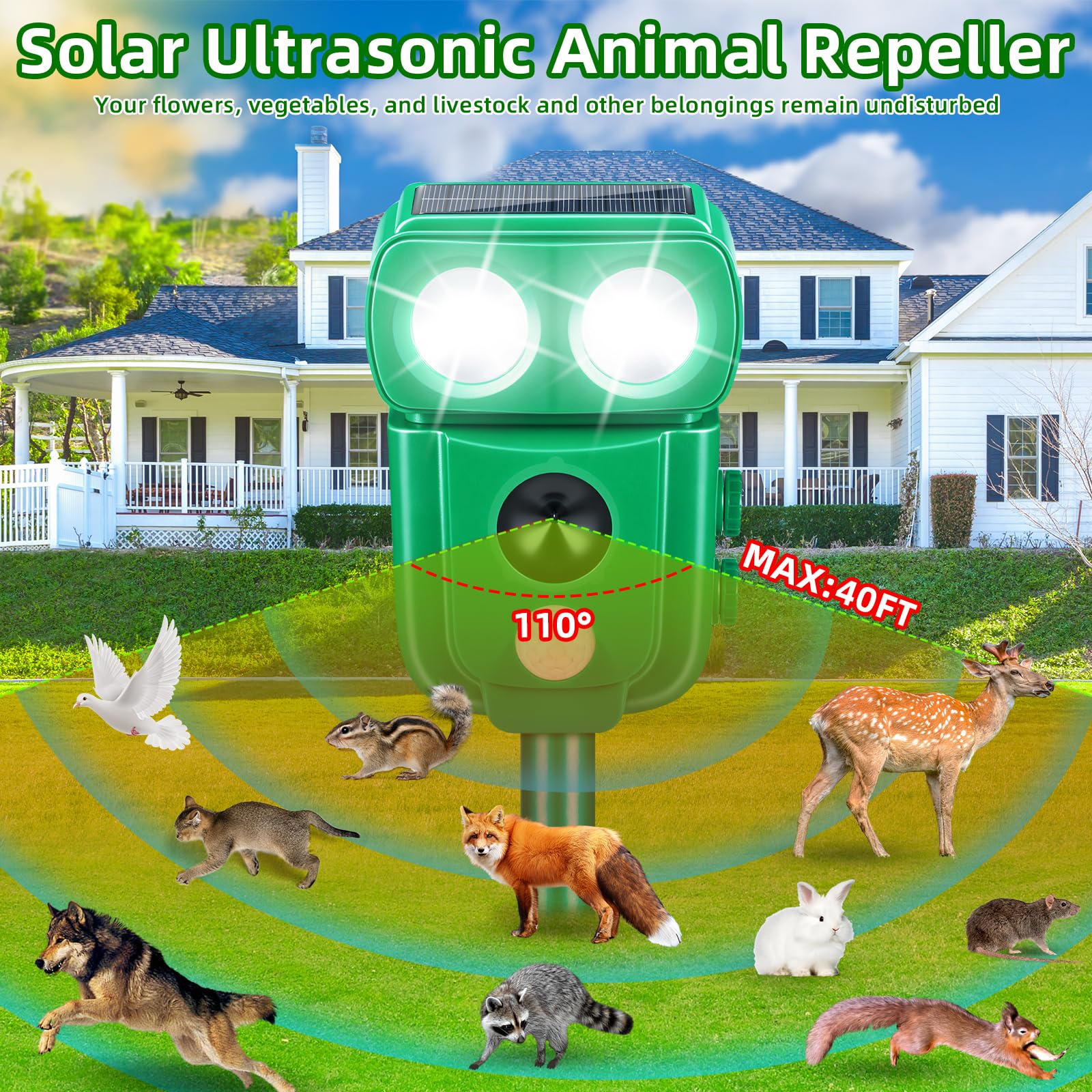 ZLieatmp solar ultrasonic deterrent for outdoor use protects gardens quietly.