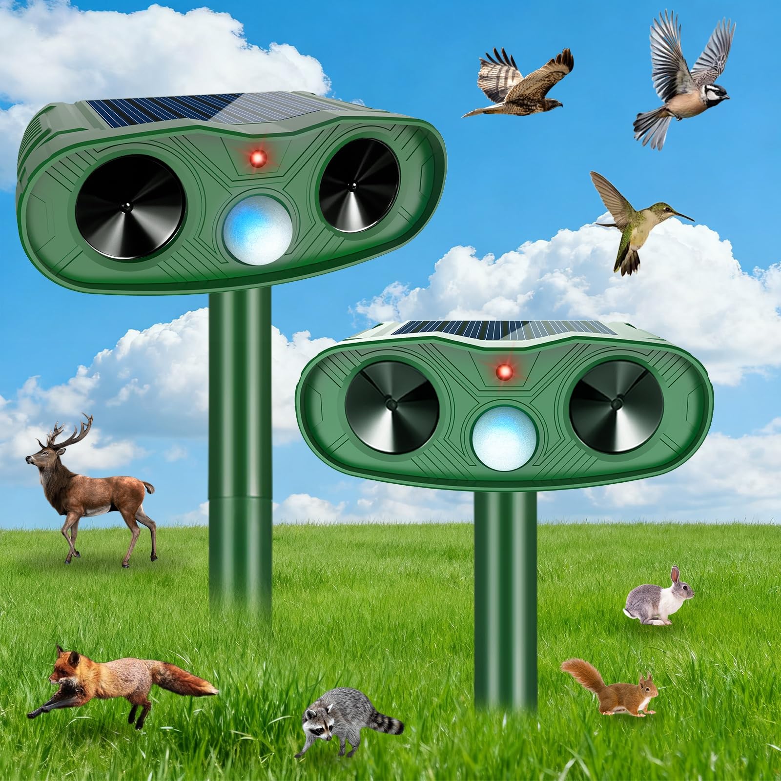ZLieatmp Ultrasonic Animal Repeller with motion sensor in action protecting the garden.