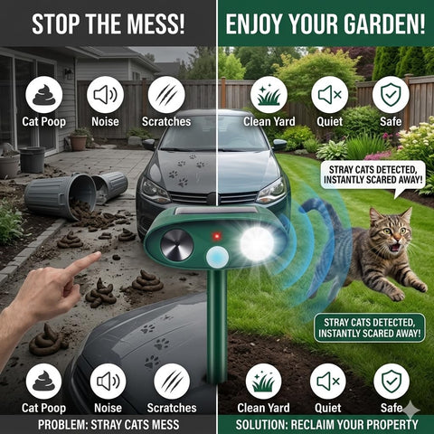 ZLieatmp ultrasonic sounds and LED flash deter animals without harming pets.