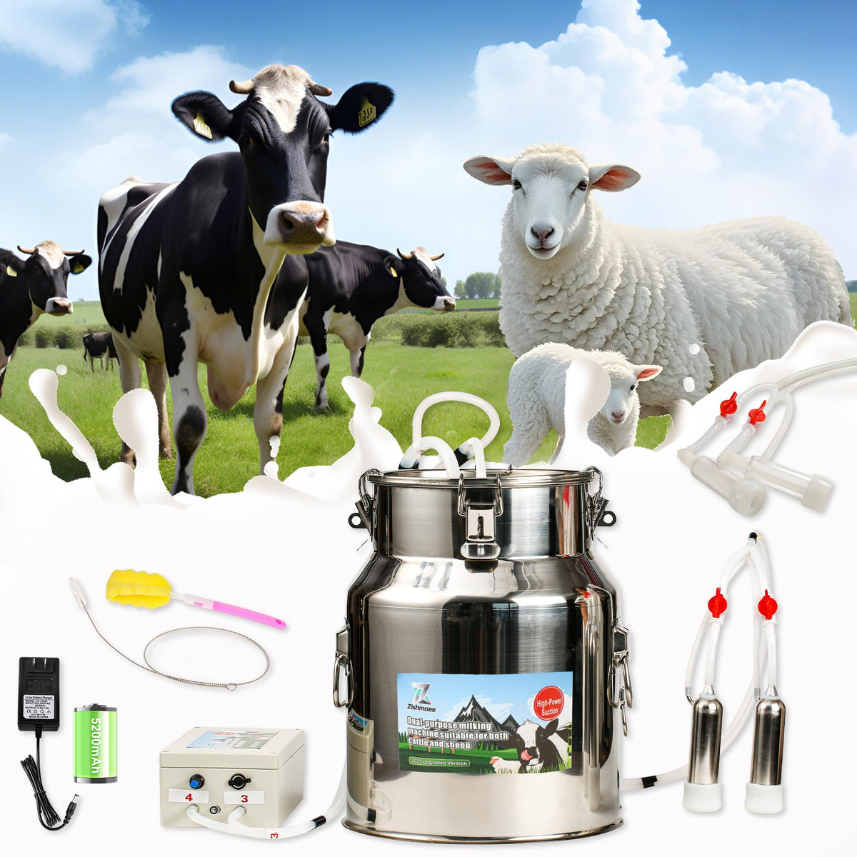 Zlshmoee 14L milking machine front view for efficient on-farm milking