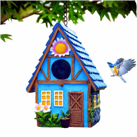 ZLSZTMI garden bird house outdoor blue invites bluebirds and other birds to nest safely.
