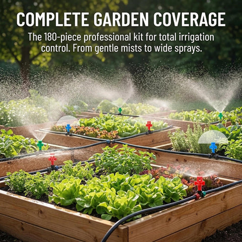 ZMLTLMG 360-degree red sprinkler head for full-circle irrigation around plants.