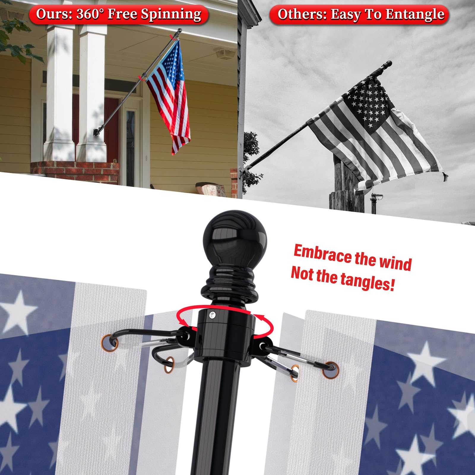 180-degree adjustable bracket allows precise flag angle for optimal display.