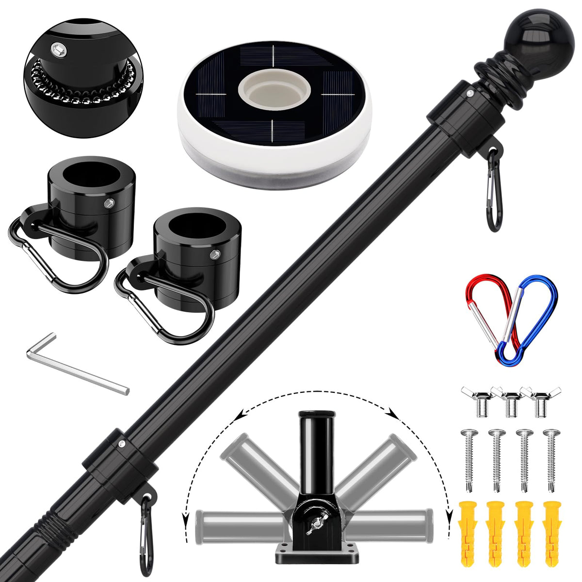 ZMTECH 6ft flag pole kit with solar light installed in the yard for visibility.