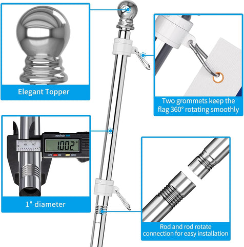 ZMTECH flag pole adjustable length fits 1.3 to 6 ft setups.
