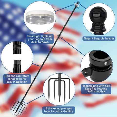 ZMTECH flag pole kit includes header, poles, base, and rings.