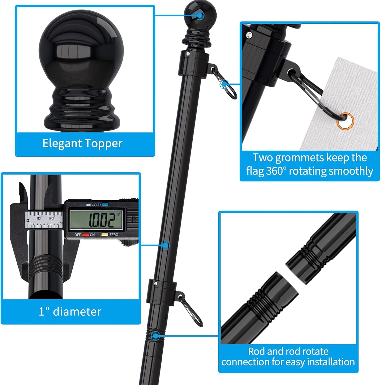 ZMTECH flag pole rust-free materials resisting rain and snow