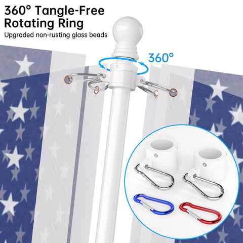 ZMTECH tangle-free rings reduce line wraps for easy flag display.