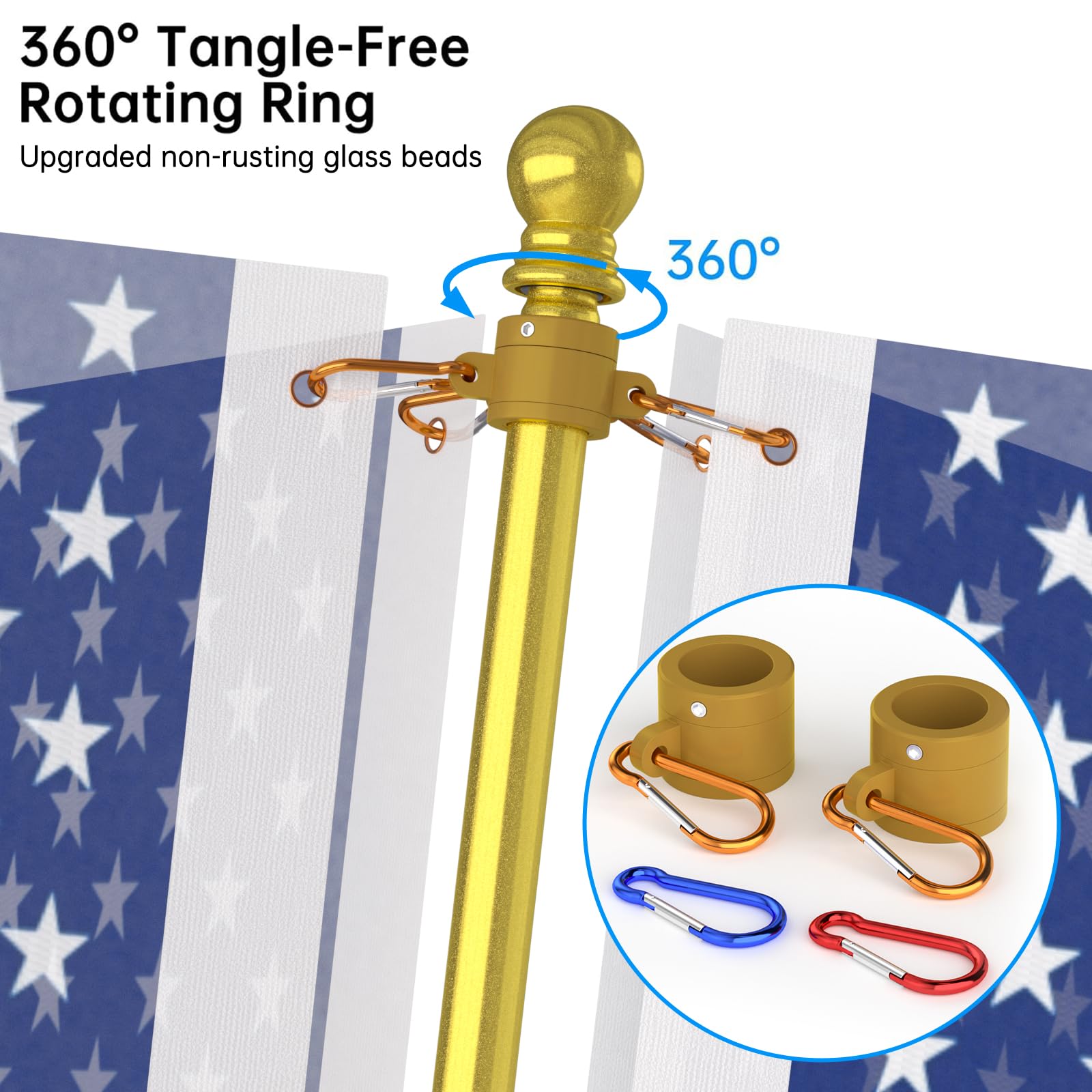 ZMTECH tangle-free rings with glass beads ensure smooth swiveling