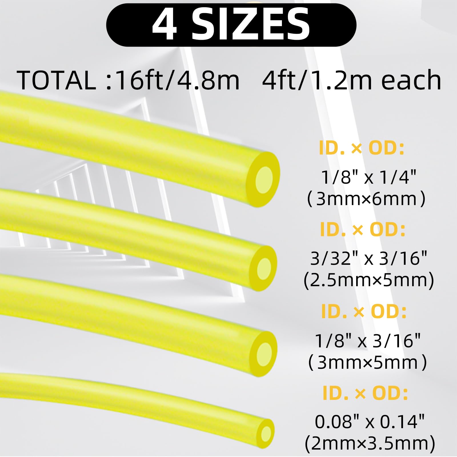 ZNBSIXP fuel line size chart shows four ID OD options for versatile fits.