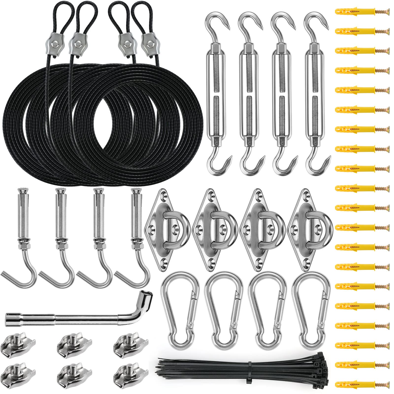 ZNELLY sun shade sail hardware kit front view for quick, versatile patio installations.