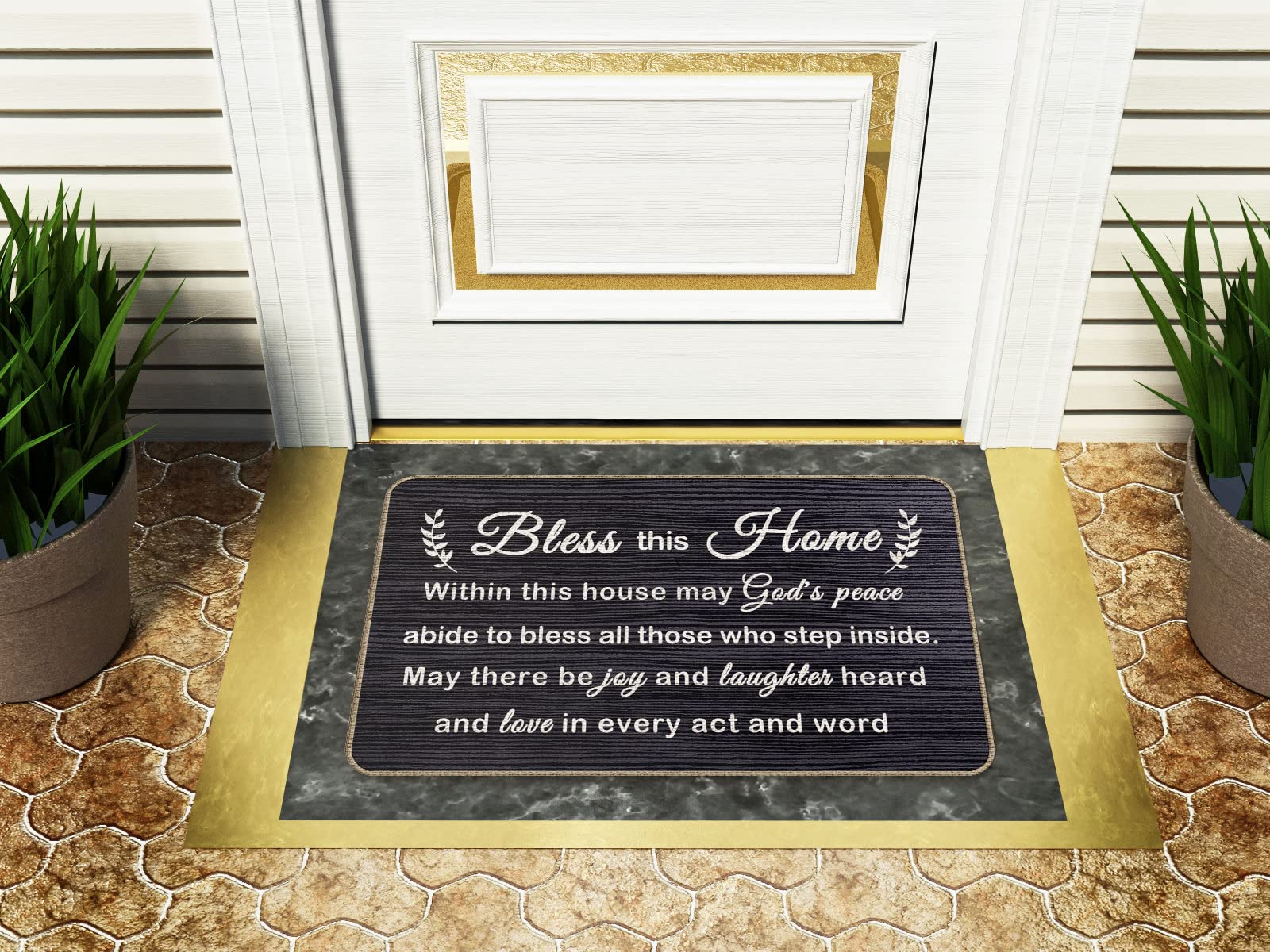 ZNGFON Bless This Home doormat for outdoor entry resists weather and stains