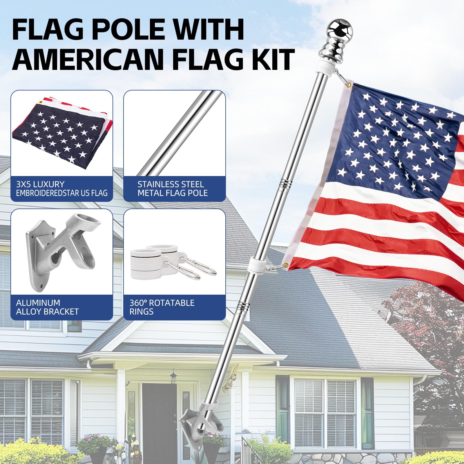 ZNNOPAX 3x5ft embroidered American flag ready for porch or yard