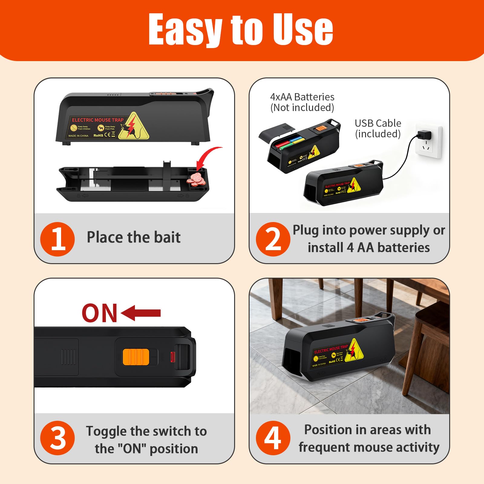 ZNZTO Electric Mouse Trap 2-Pack no-touch design enables hygienic disposal