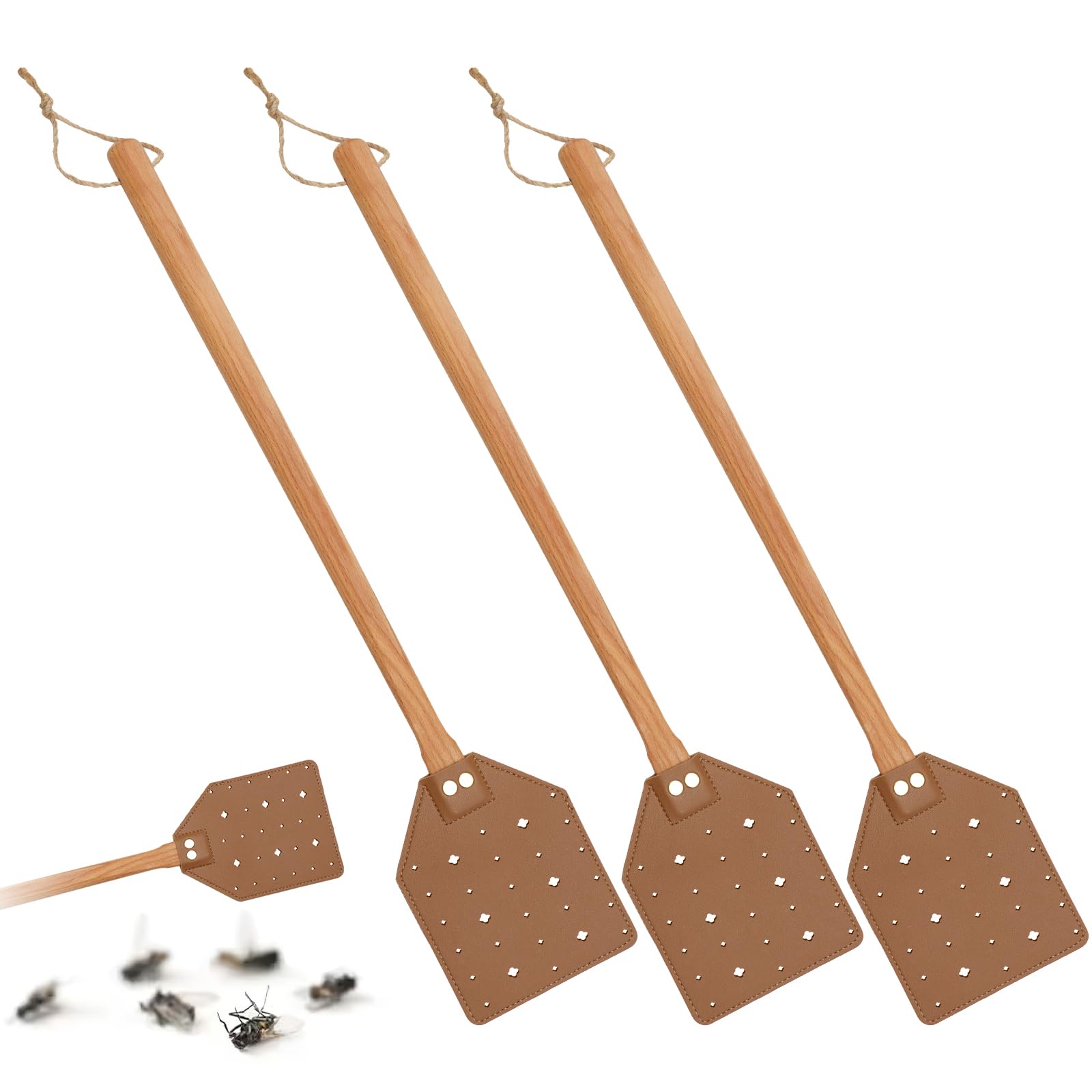 ZOCONE leather fly swatter with lanyard for easy reach and storage.