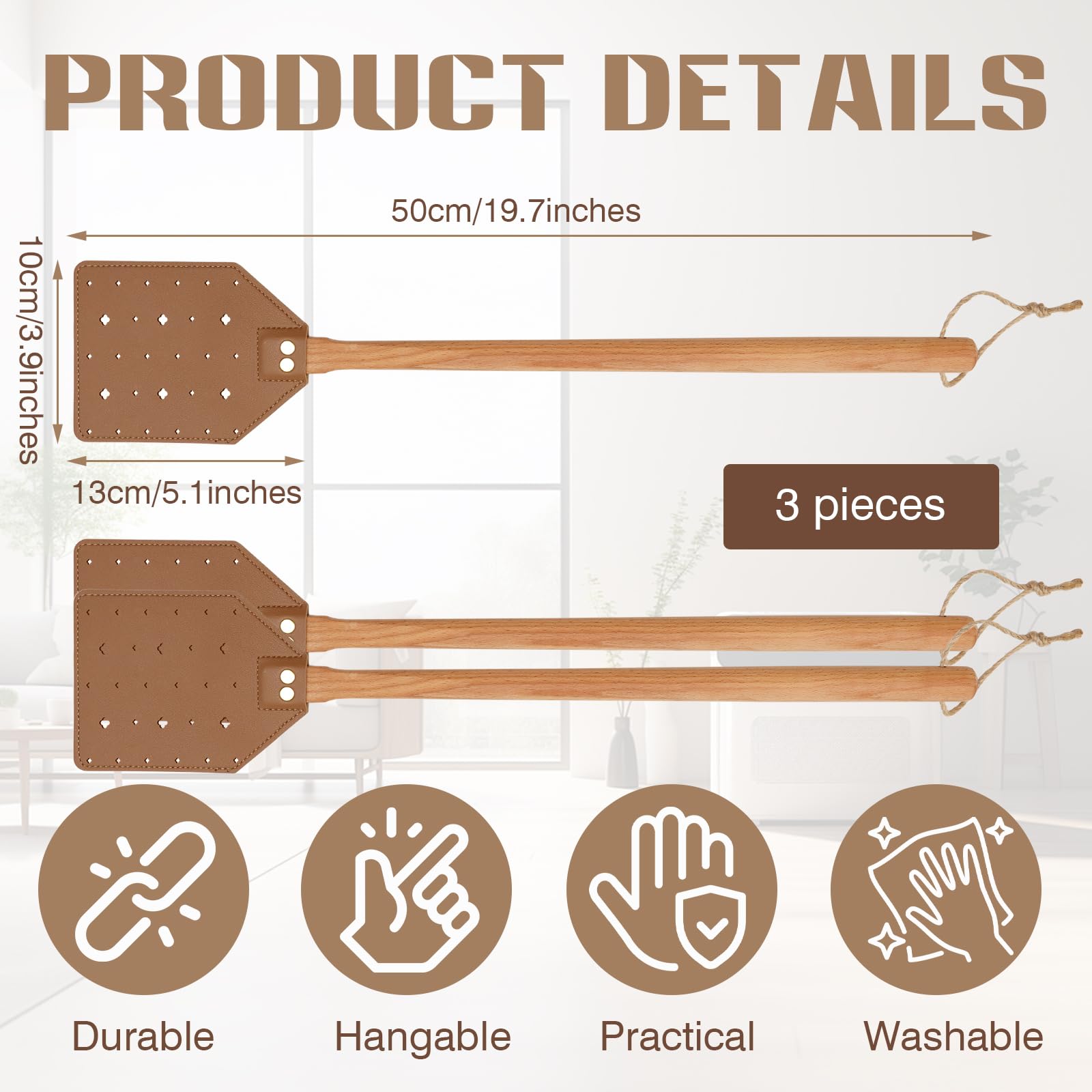 ZOCONE heavy-duty wooden-handle fly swatter designed for durable outdoor use.