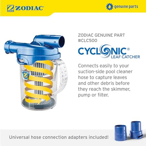 Zodiac Leaf Catcher attached to pool hose demonstrating universal hose connection compatibility