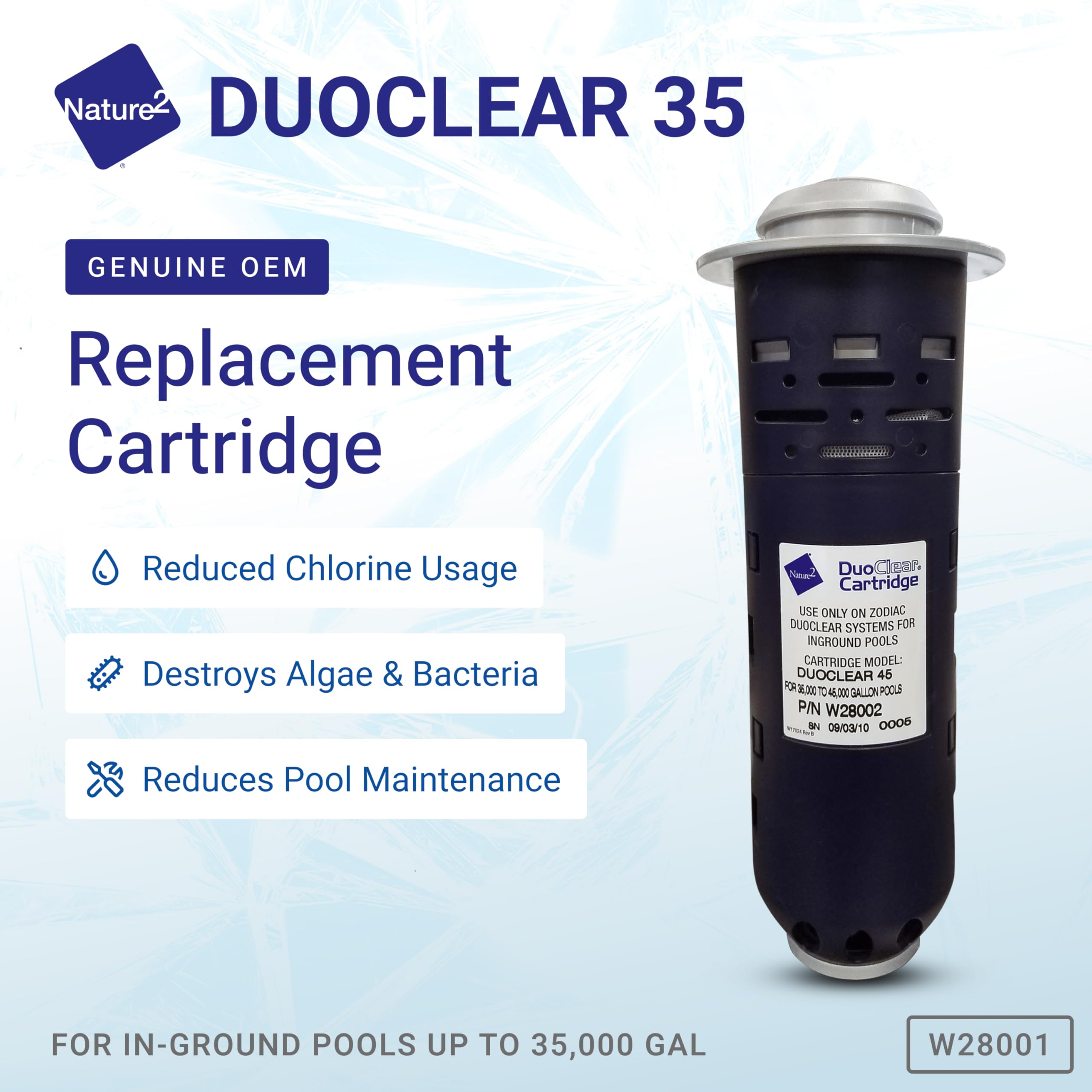 Zodiac Nature2 DuoClear salt chlorinator cartridge replacement reduces chemical use for easier maintenance