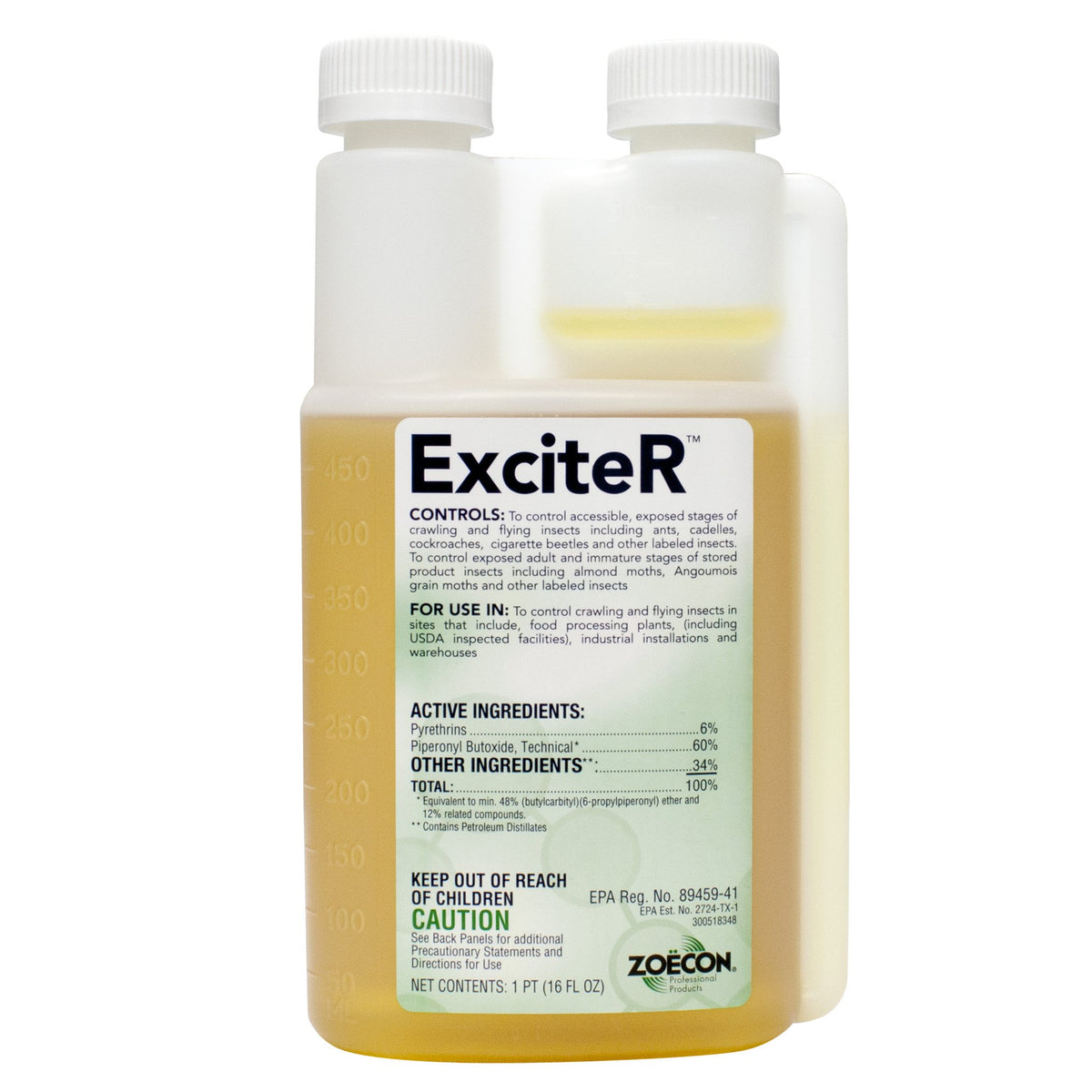 ZOECON Exciter 16oz pyrethrin concentrate bottle for indoor/outdoor broad-spectrum pest control