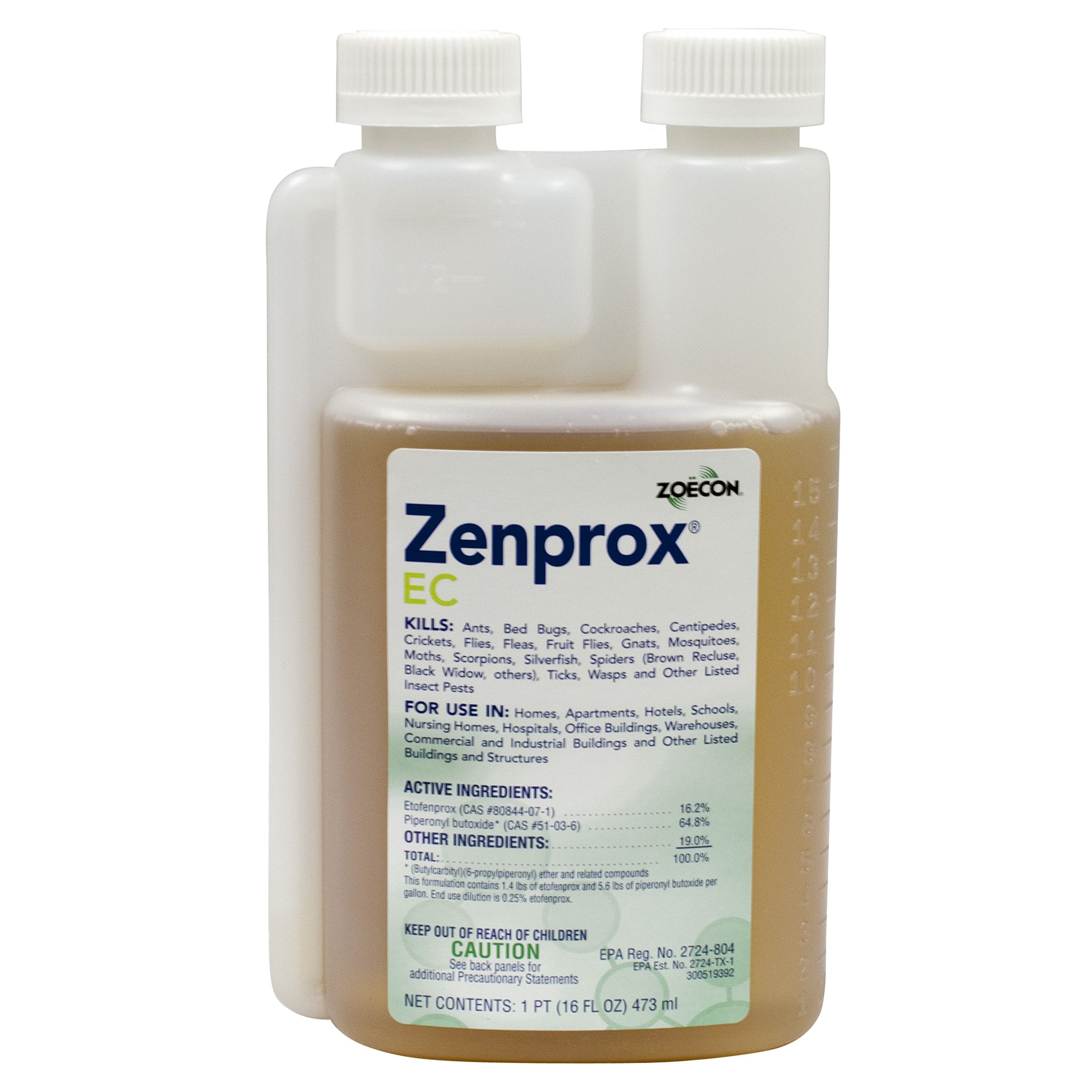 ZOECON Zenprox EC Insecticide bottle for indoor and outdoor use, targets bed bug nymphs