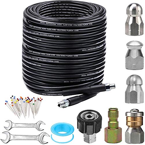 ZOFINE sewer jetter kit with 150ft hose ready for high-pressure drain cleaning.