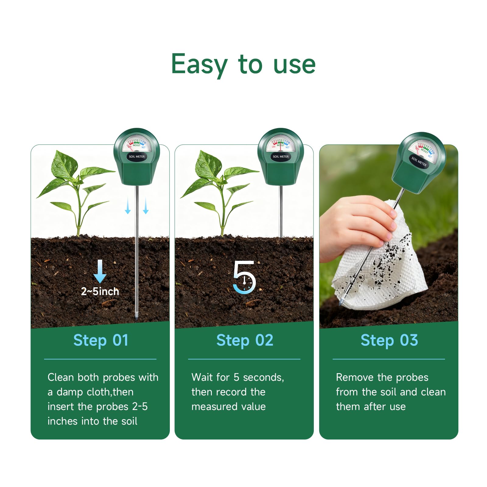 Zoiydals hygrometer sensor with single probe minimizes root disturbance during tests.