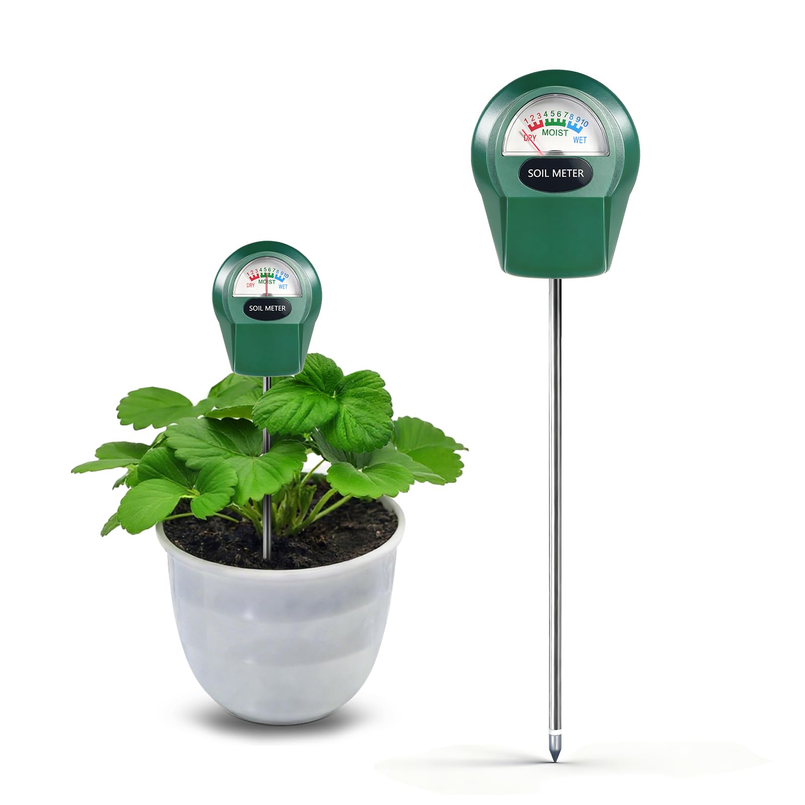 Zoiydals soil moisture meter dial close-up for quick moisture checks in gardens.